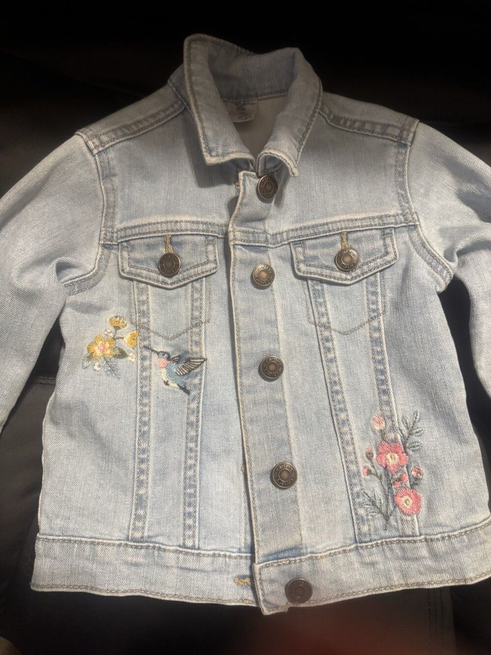 Carter's 2T Light Blue Denim Jacket Floral Bird Embroidered Toddler Long Sleeve
